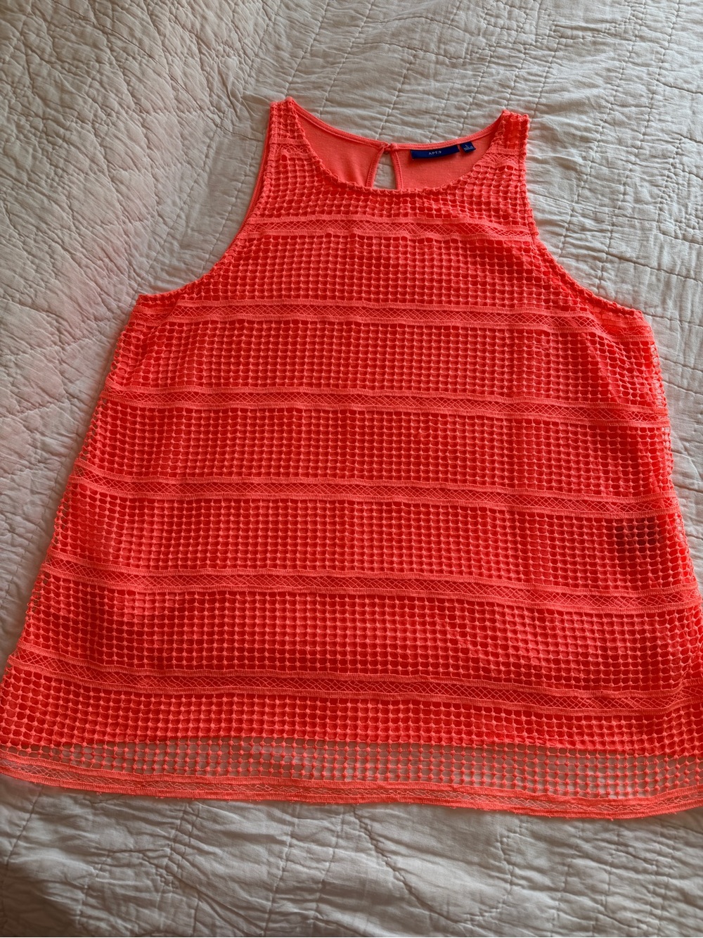 Bright Coral Crochet Sleeveless Tank Top - Apt 9